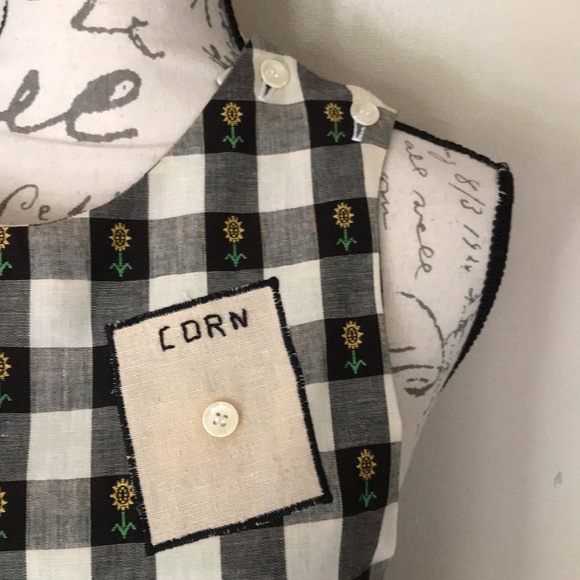 Rare Vintage Handmade Sunflower Tea Pot Cotton Gingham Calico Embroidered Dress - Picture 10 of 14